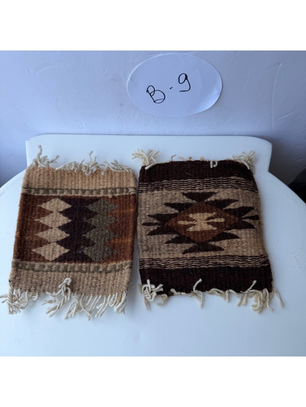 Set of 2 Southwestern Woven Wool Coasters Geometric Fringe Earth Tones B-9